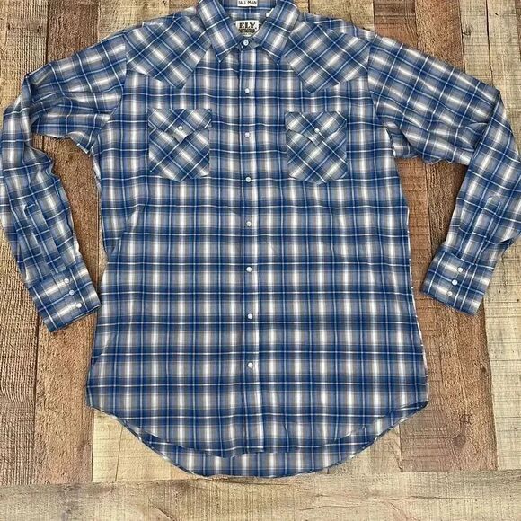 Vintage Ely Cattleman Tall Pearl Snap Button Long Sleeve Shirt - Picture 1 of 5